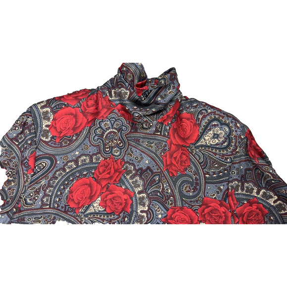 NEW Vintage Rose Print Blouse High neck by JH Collectables 100% Rayon~ sz 6 S - Picture 6 of 7